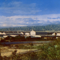 Aerial view of Warner Brothers Studios and the Verdugo Hills.