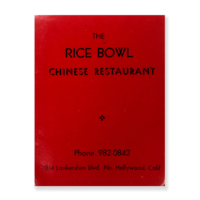 Menu from The Rice Bowl, North Hollywood, CA.