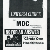 Flyer for Uniform Choice, SF’s MDC,  with the special reunion of Circle One and Hard Stance