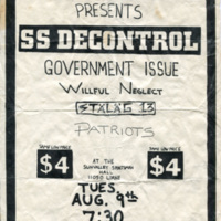 Flyer for No Bullshit’s show with SS Decontrol, Government Issue, Willful Neglect, Stäläg 13, and Patriots 