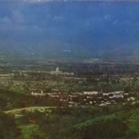 Smoggy panoramic view of the San Fernando Valley from the foothills around Sherman Oaks.