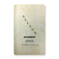 Menu from Allan’s Restaurant, North Hollywood, CA.