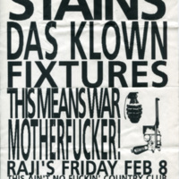 Flyer for Stains, Das Klown, Fixtures, This Means War, and Motherfucker!