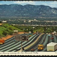 View of the 405 (San Diego Freeway) from the Sepulveda Pass, with the San Fernando Valley below.