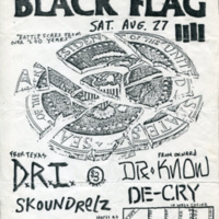 Flyer for Black Flag IIII with D.R.I (from Texas), Dr. Know (from Oxnard), Skoundrelz, Decry, and Armistice