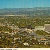 Aerial view of Universal City to Burbank, CA.