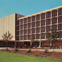 South entrance of the Administration Building at San Fernando Valley State College, Northridge, CA.