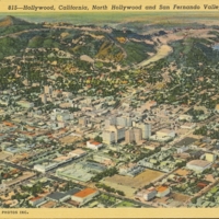 Aerial view with North Hollywood and the San Fernando Valley in the distance.