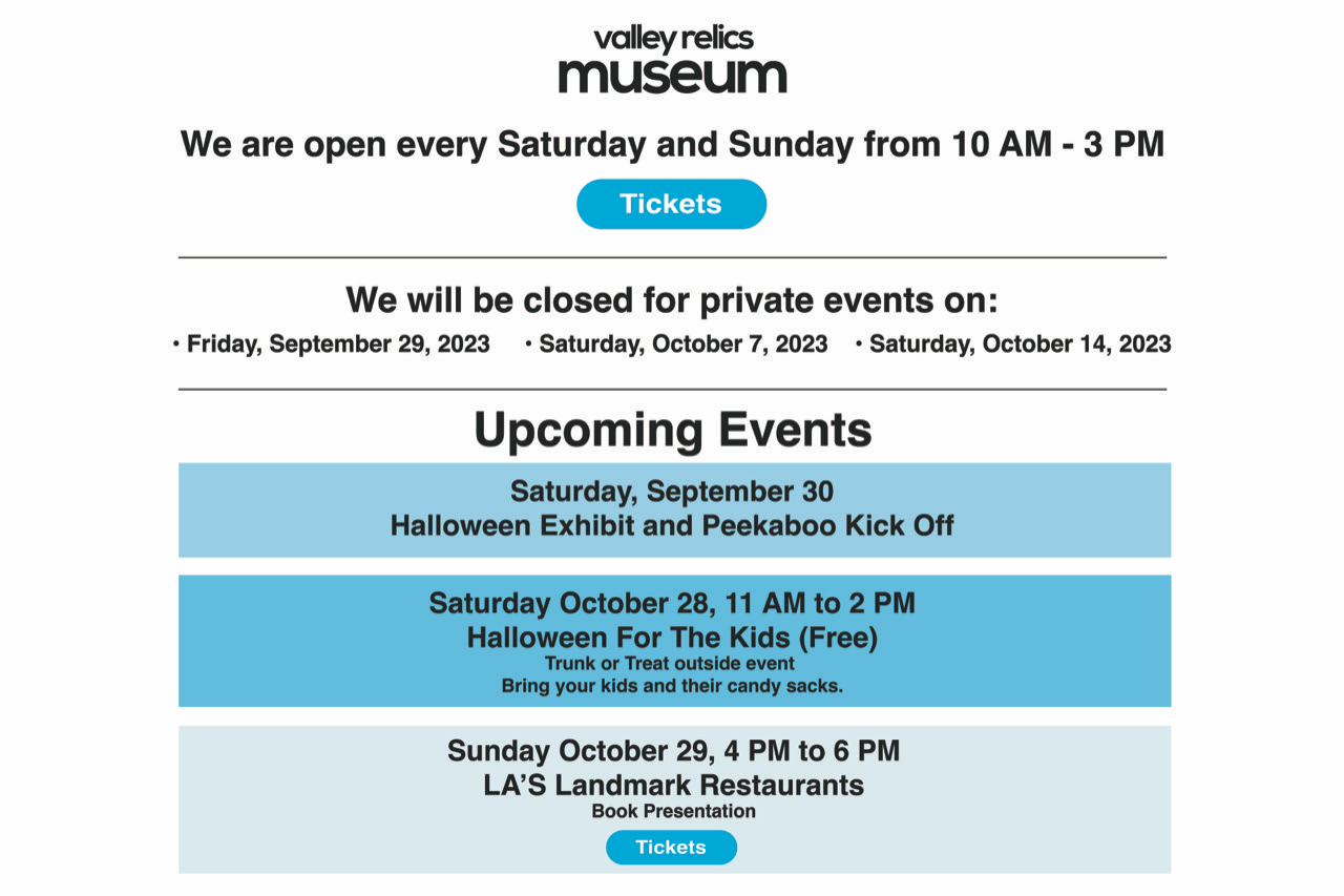 Valley Relics Museum Hours of Operation SeptemberOctober 2023 Valley Relics Museum